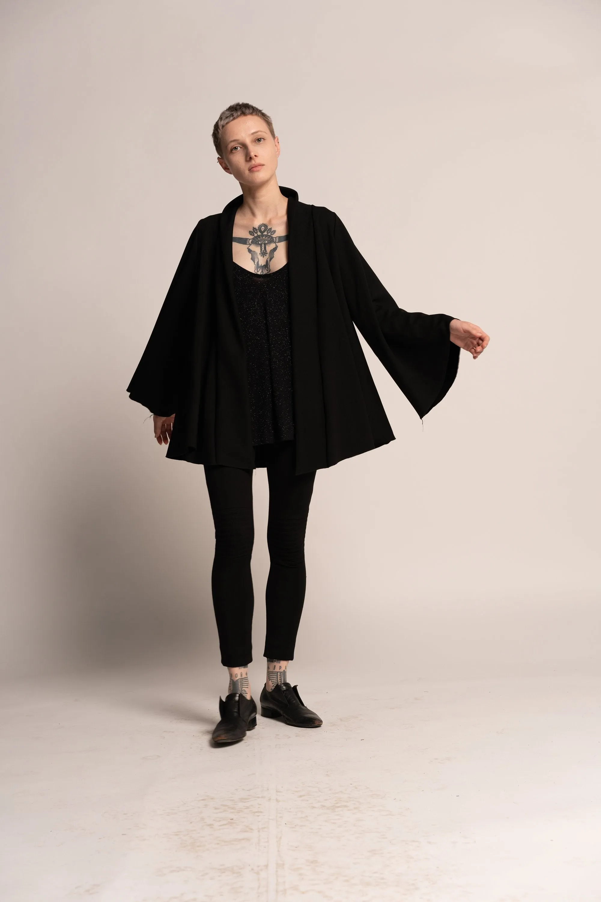 A-Line Black Kimono Cape Jacket