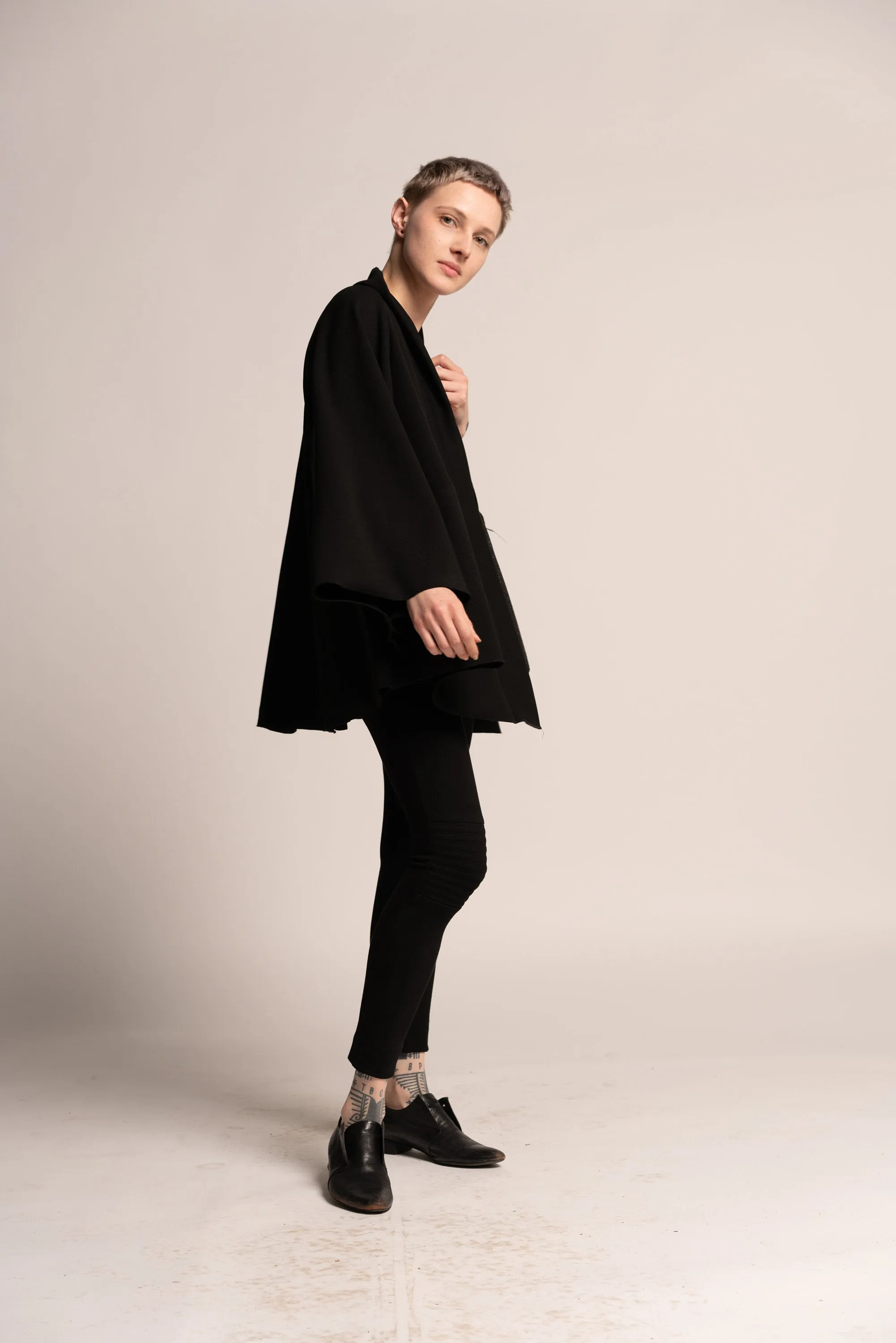 A-Line Black Kimono Cape Jacket