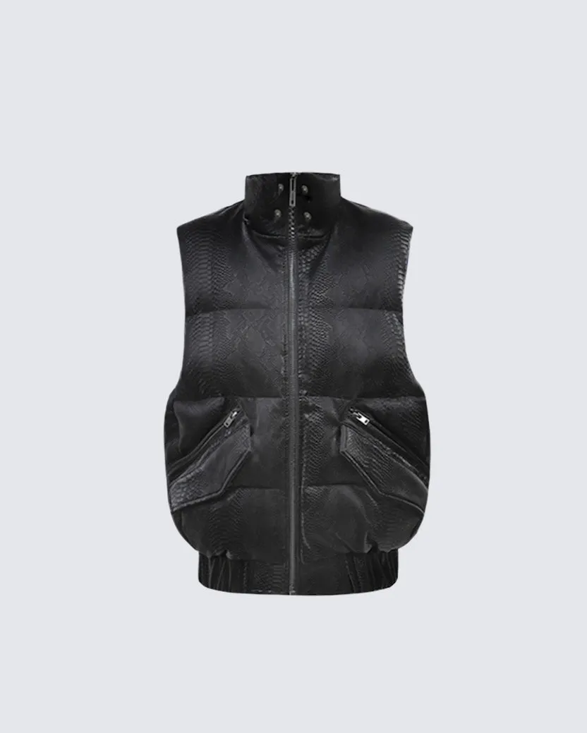 American Street Style Alien-Spiked Hooded Warm Snakeskin Leather Vest