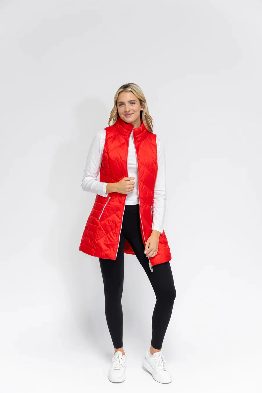 Anorak Chevron Quilted Long Vest Flame