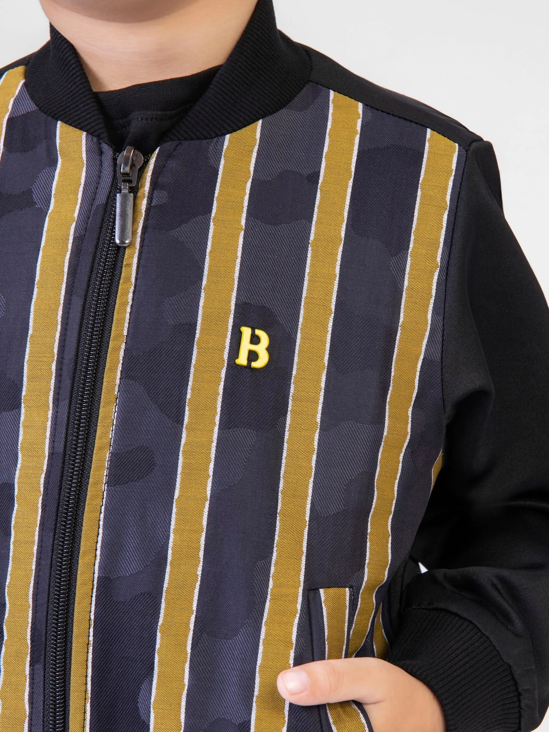 Black & Yellow Striped Light Weight Bomber Jacket