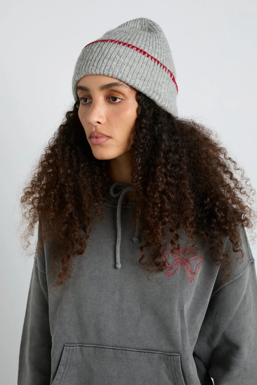 blanket stitch beanie- grey