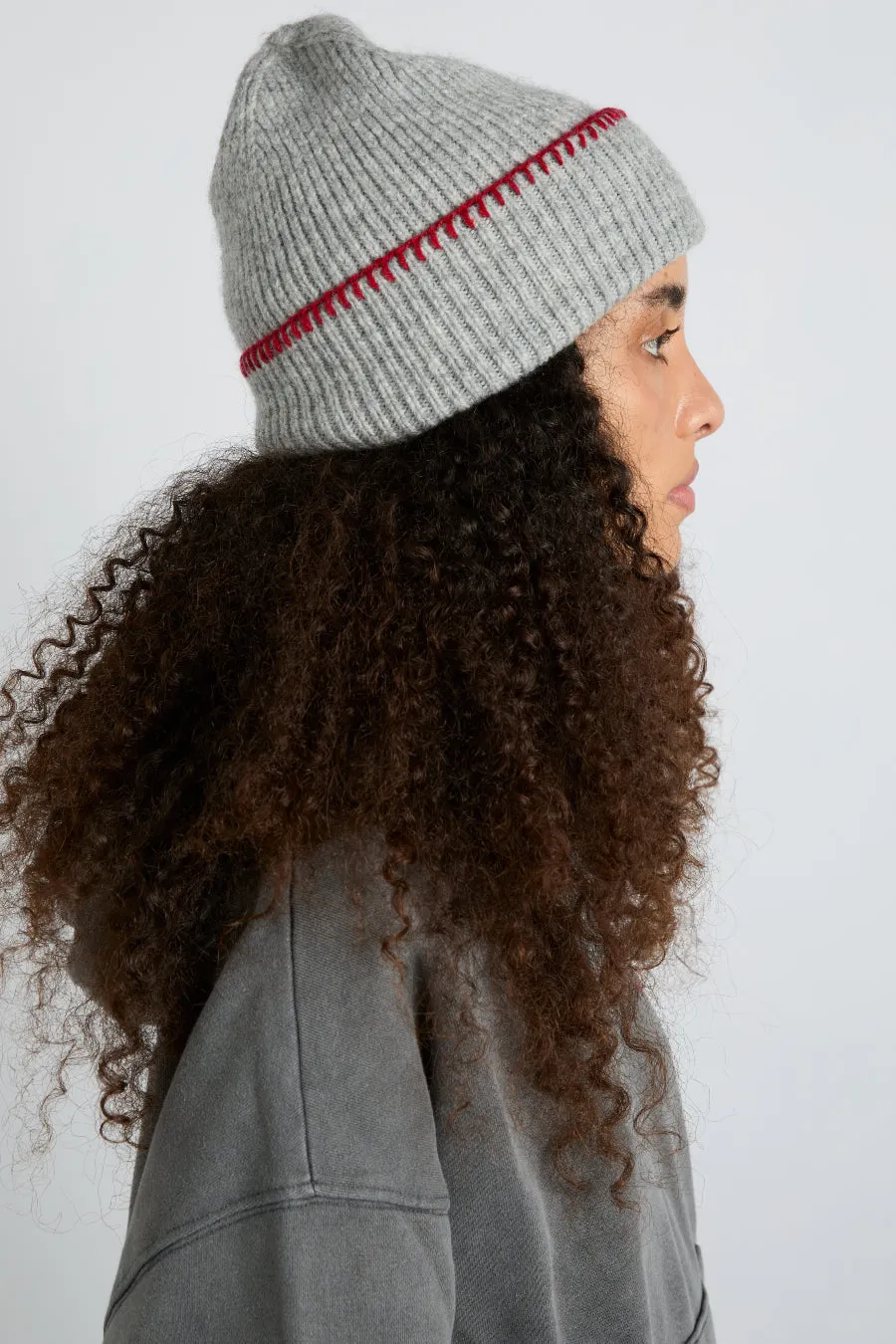 blanket stitch beanie- grey