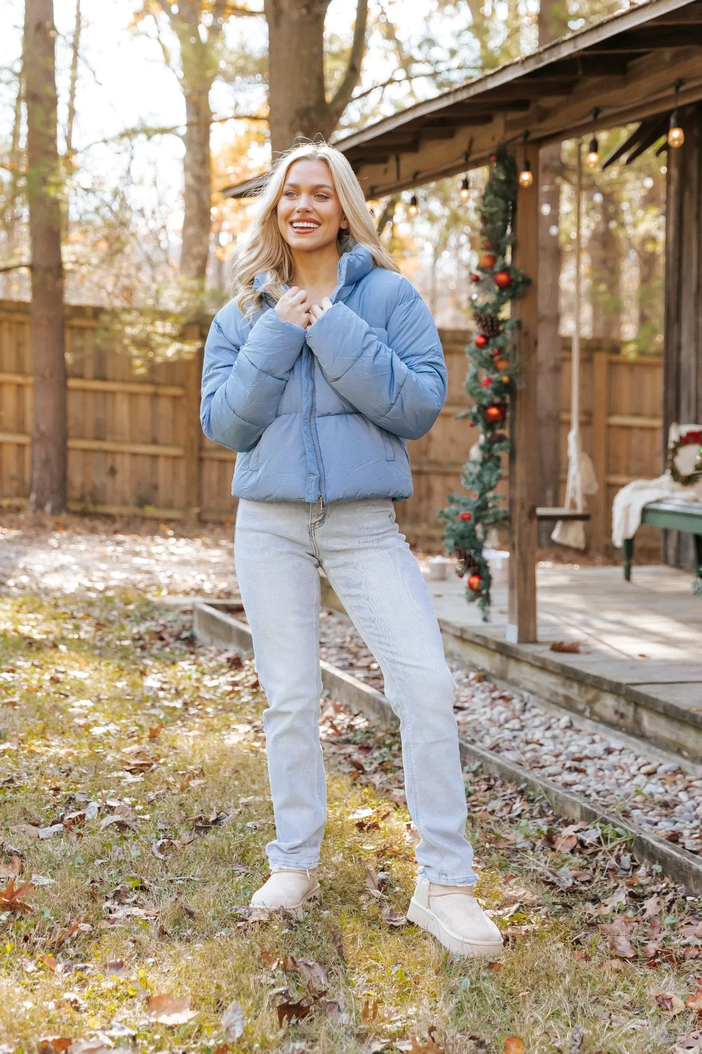 Blue Quilted Puffer Jacket