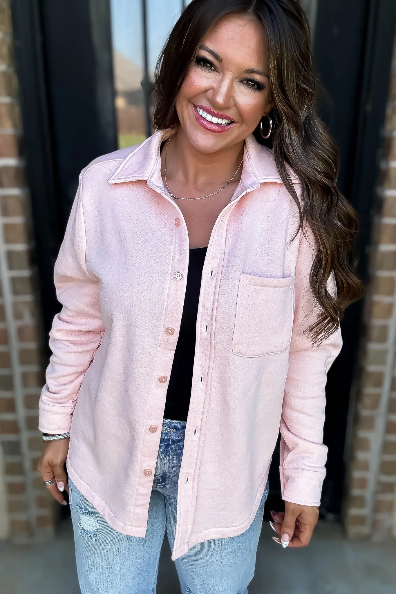 Button Up Blush Pink Fleece Shirt Jacket