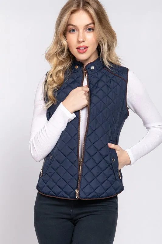 Diamond Quilted Vest - Navy