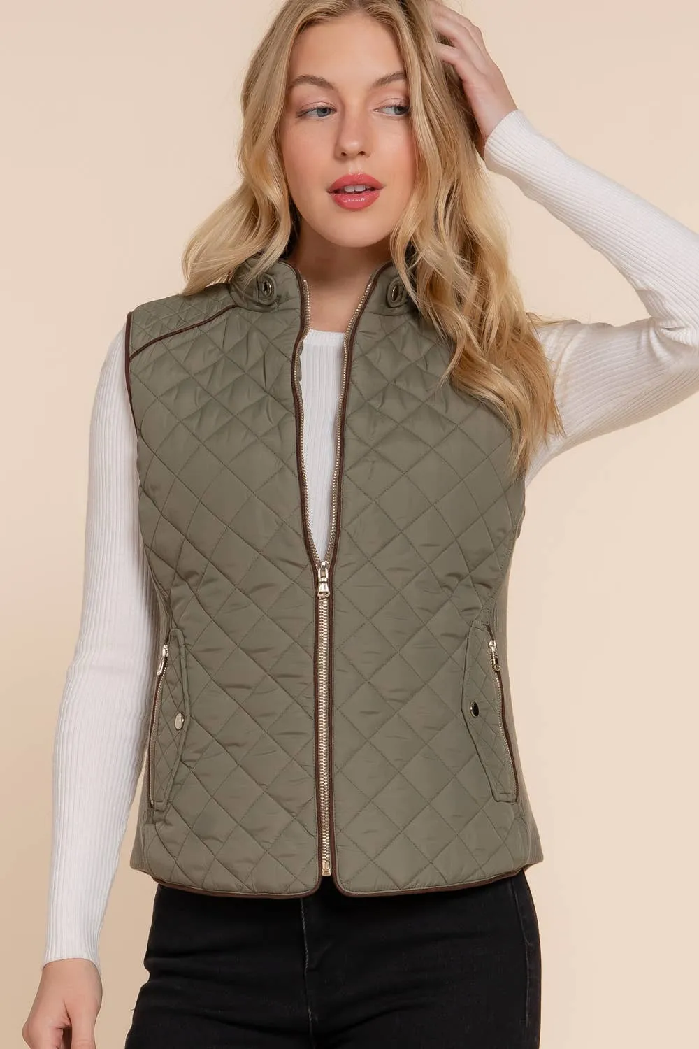 Diamond Quilted Vest - Olive