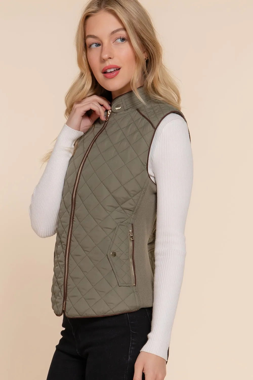 Diamond Quilted Vest - Olive