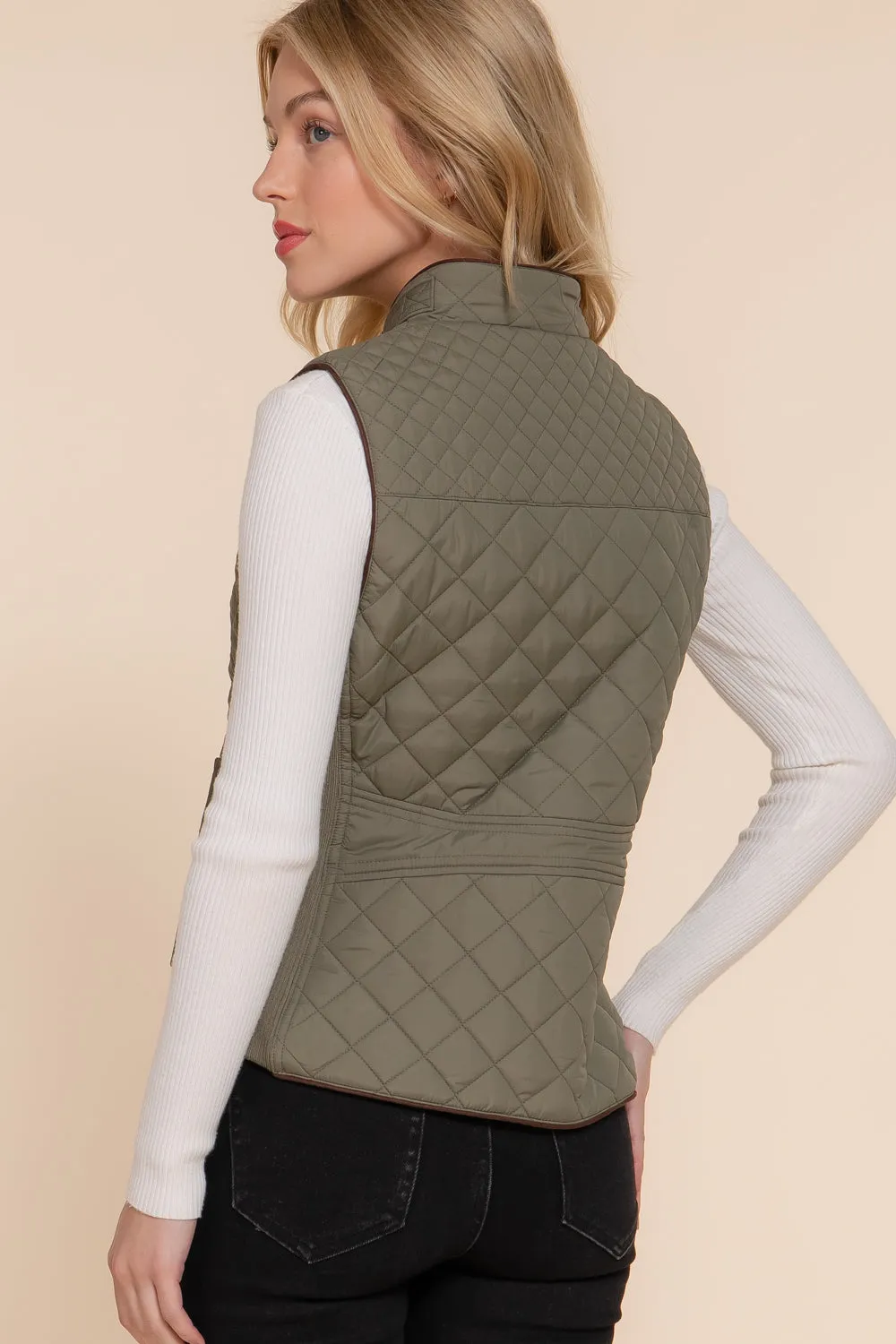 Diamond Quilted Vest - Olive