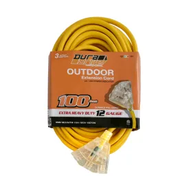 DuraDrive 100 ft. 12/3 SJTW Lighted Triple Tap Power Extension Cord