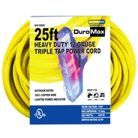 DuroMax XPC12025C 25-Foot 12 Gauge Triple Tap Extension Power Cord