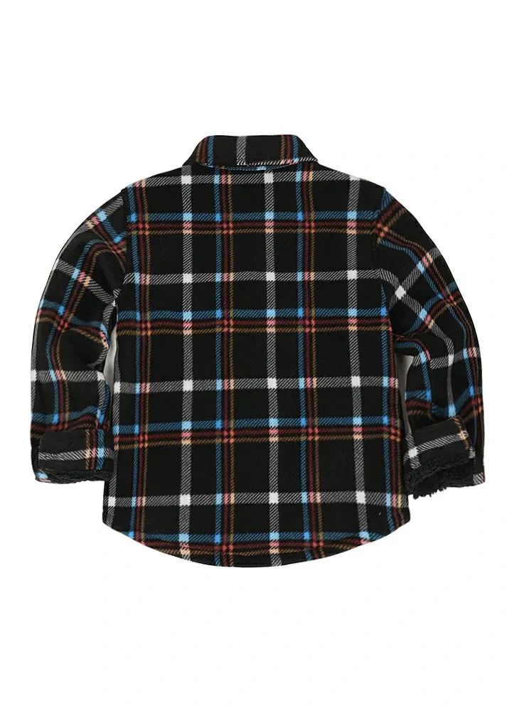 Girls Sherpa Lined Buffalo Plaid Fleece Button Down Shirt Jacket-Kids