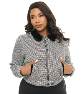 Hell Bunny Plus Size 1940s Black & White Houndstooth Teddy Jacket