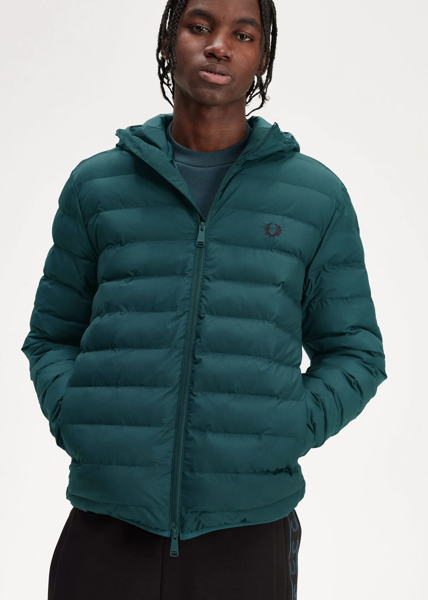 Hooded insulated jacket - petrol blue