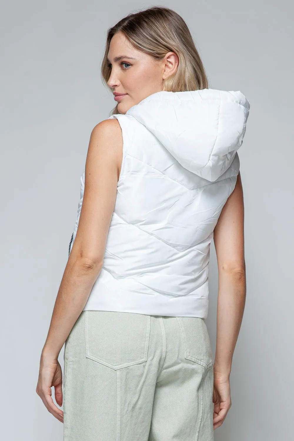 Hooded Vest Snobbish White Zip Up Quilted Sleeveless Outwear