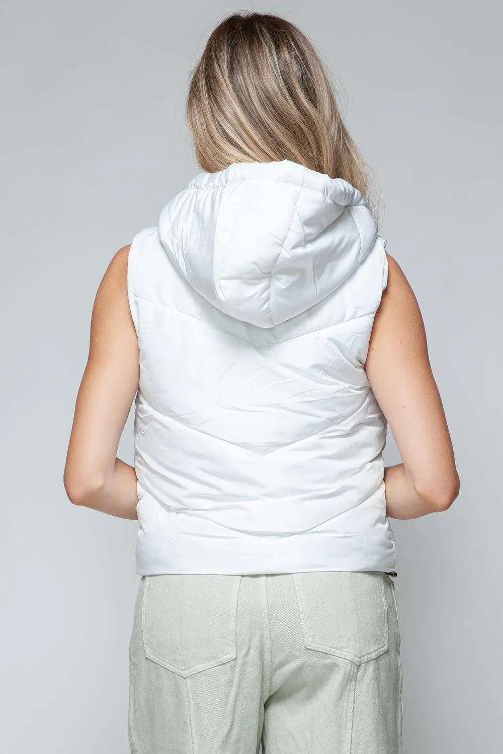 Hooded Vest Snobbish White Zip Up Quilted Sleeveless Outwear