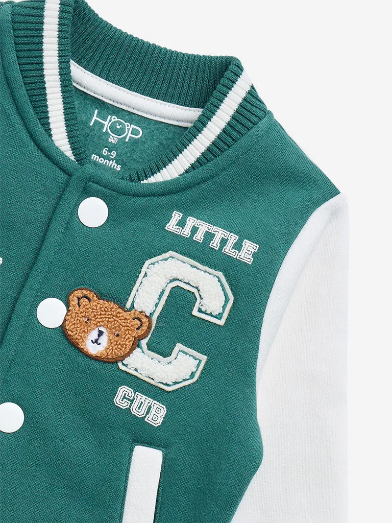 HOP Baby Green Text Embroidered Varsity Jacket