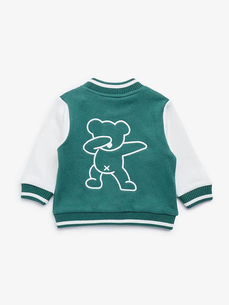 HOP Baby Green Text Embroidered Varsity Jacket