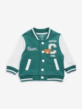 HOP Baby Green Text Embroidered Varsity Jacket