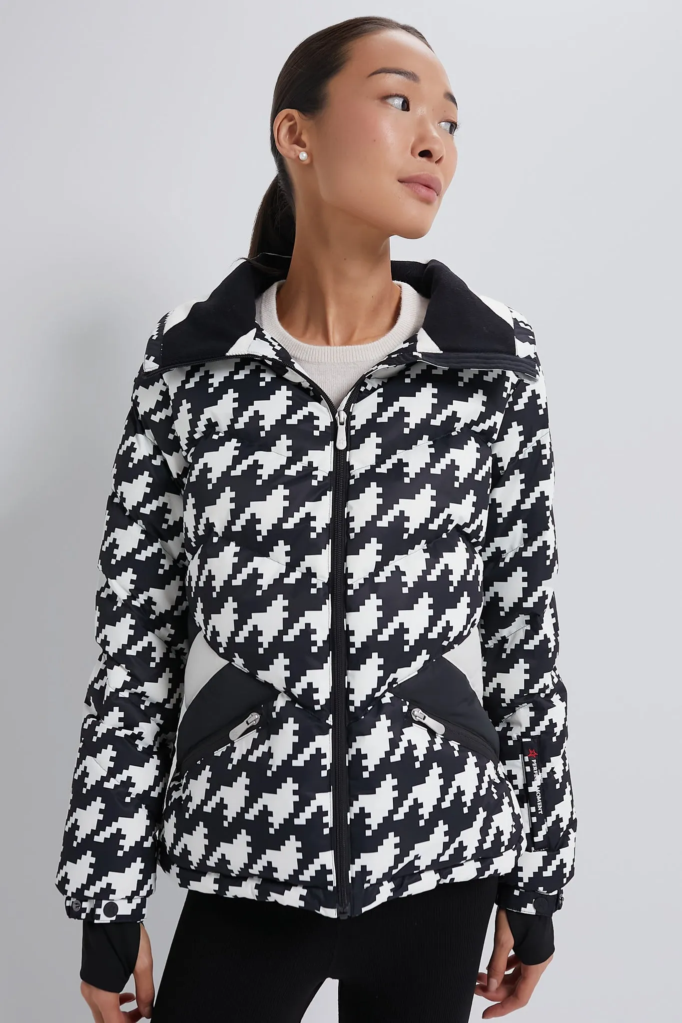 Houndstooth Black and Snow White Ski Duvet Jacket