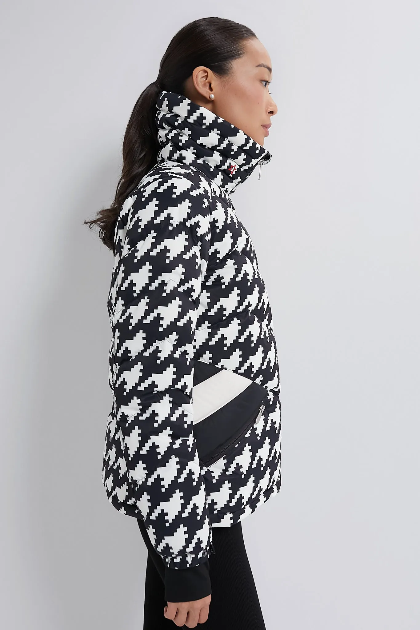 Houndstooth Black and Snow White Ski Duvet Jacket