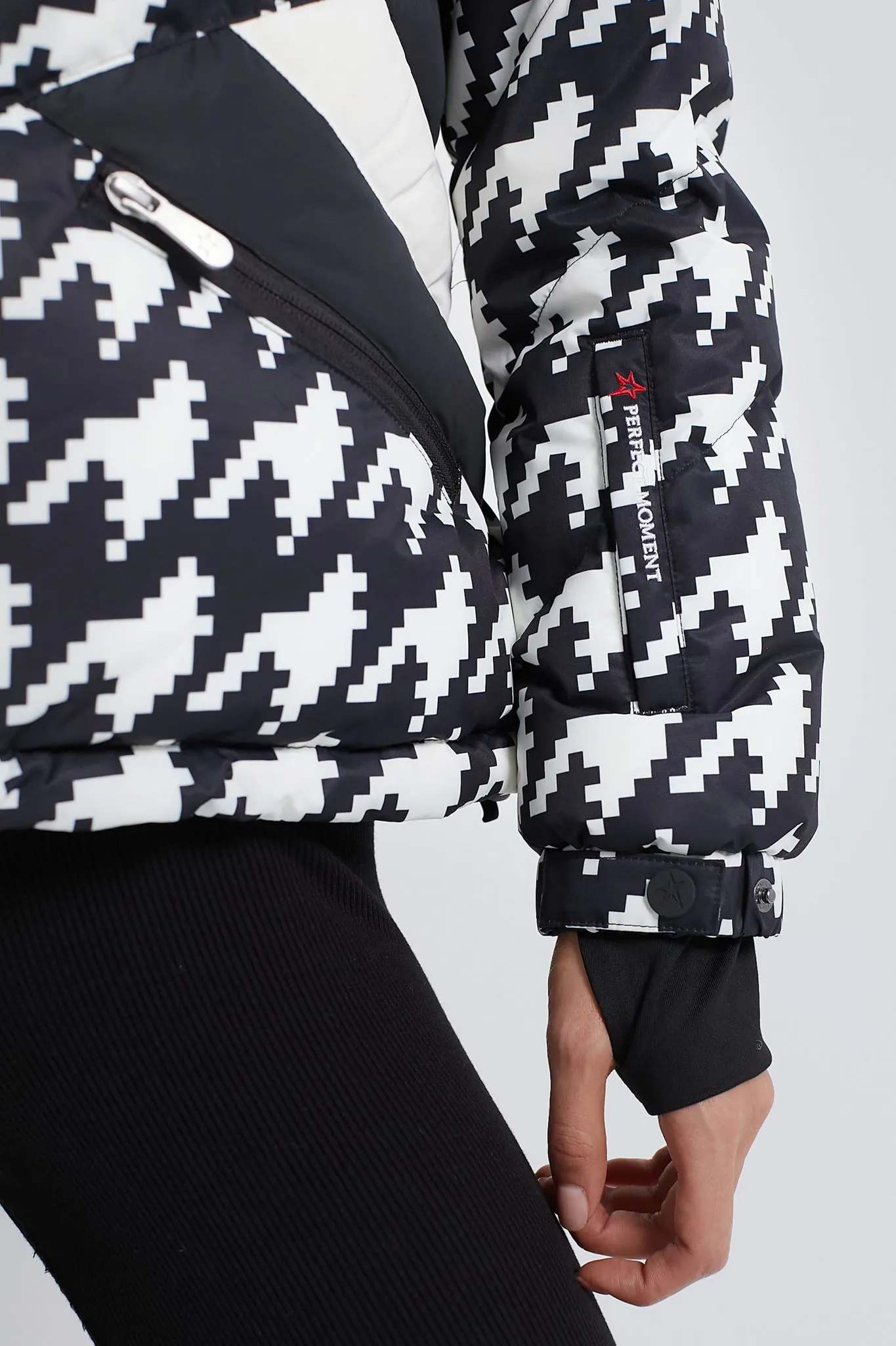 Houndstooth Black and Snow White Ski Duvet Jacket