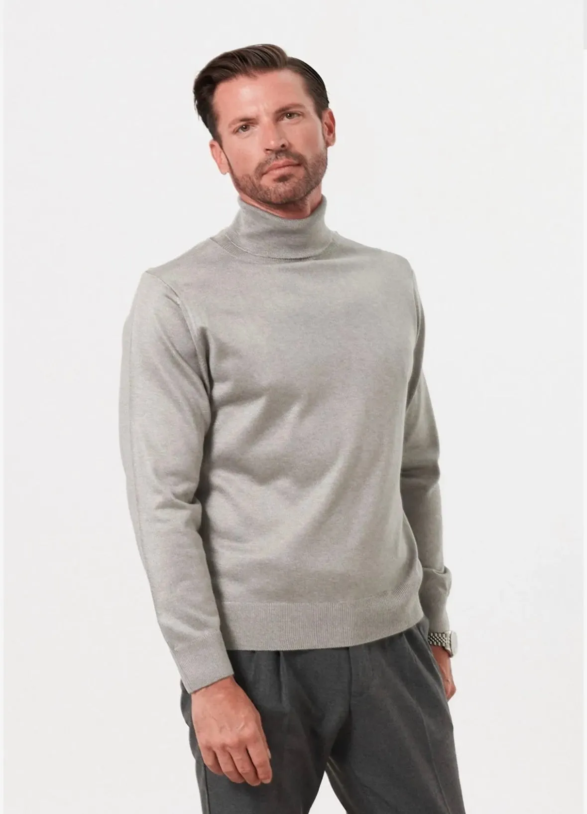 “Isaac” Light Gray Men’s Turtle Neck Sweater