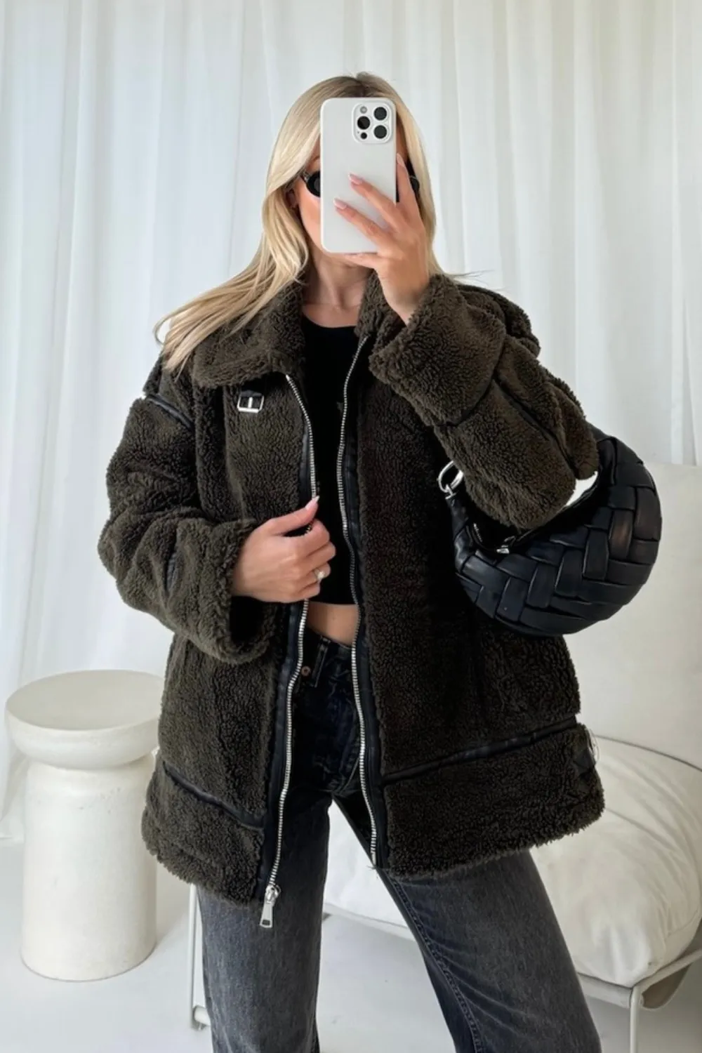 Kiera khaki teddy aviator jacket