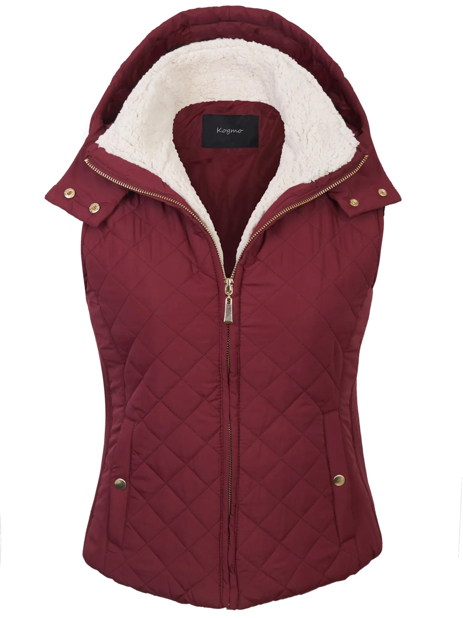 KOGMO Women's Quilted Lightweight Hoodie Vest with Sherpa Line Detail