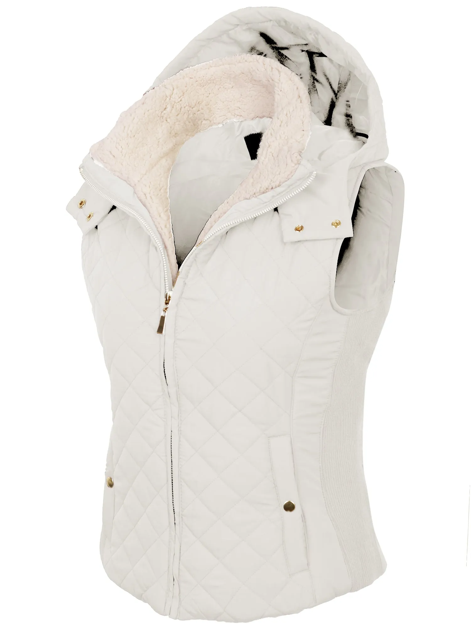 KOGMO Women's Quilted Lightweight Hoodie Vest with Sherpa Line Detail