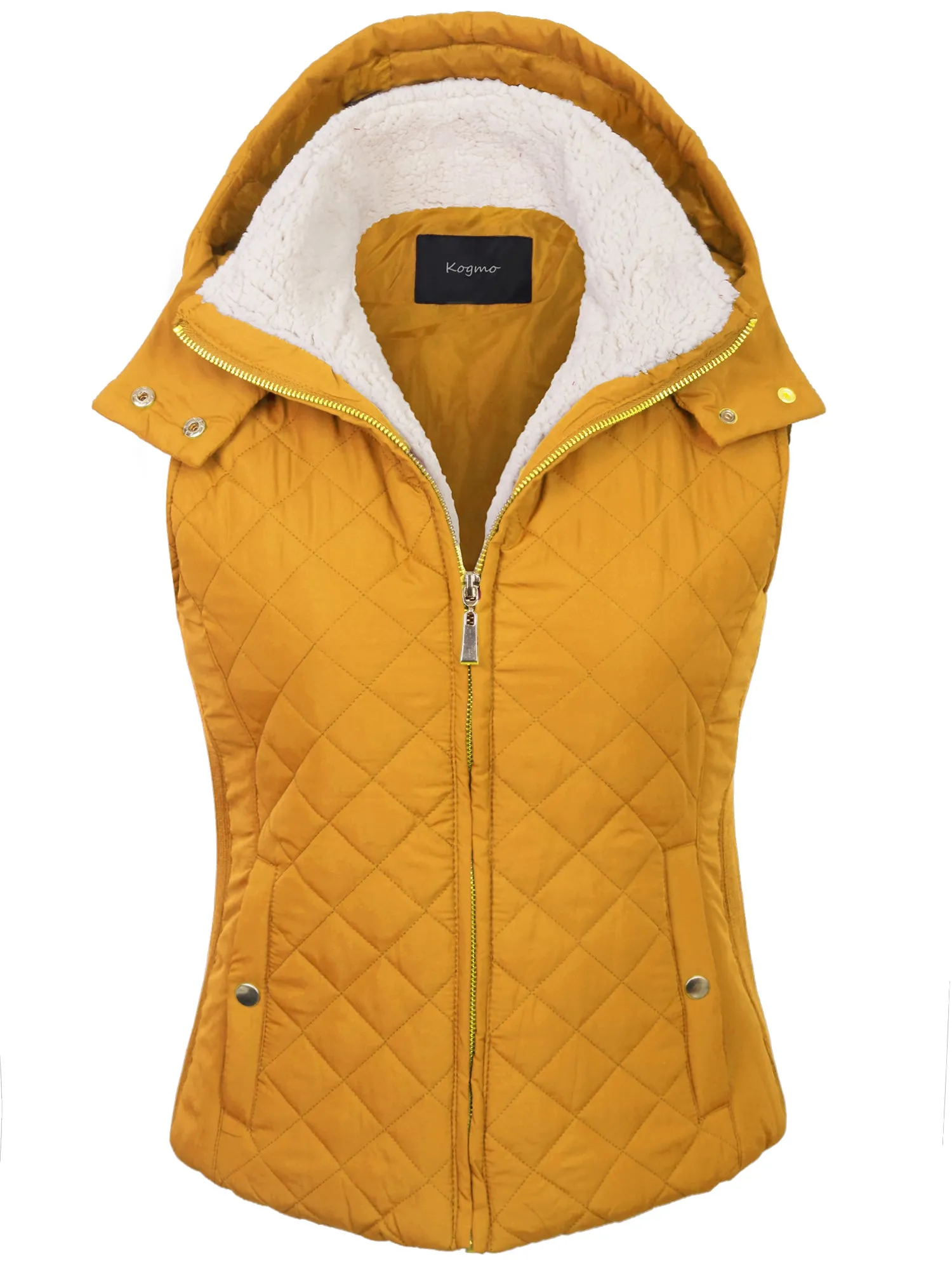 KOGMO Women's Quilted Lightweight Hoodie Vest with Sherpa Line Detail