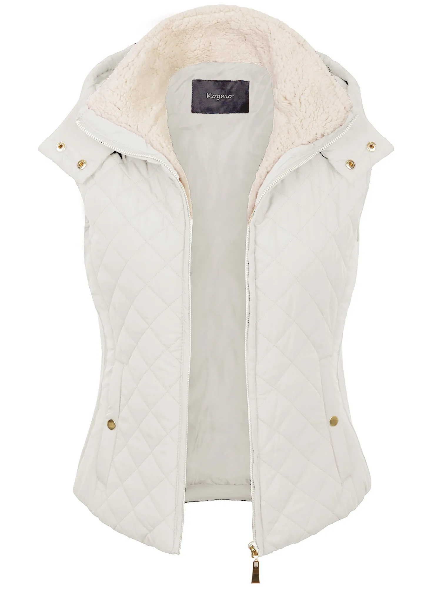 KOGMO Women's Quilted Lightweight Hoodie Vest with Sherpa Line Detail