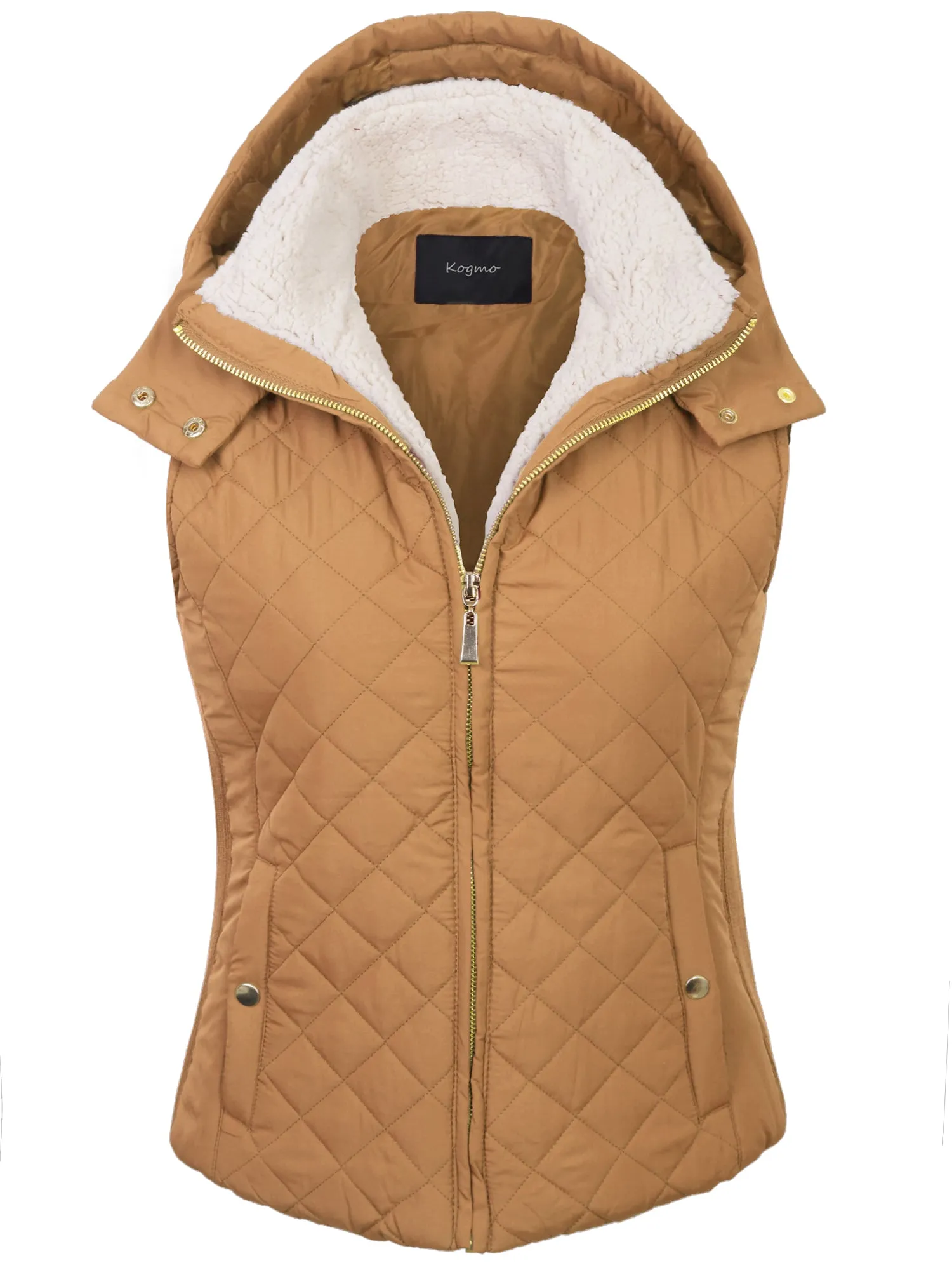 KOGMO Women's Quilted Lightweight Hoodie Vest with Sherpa Line Detail