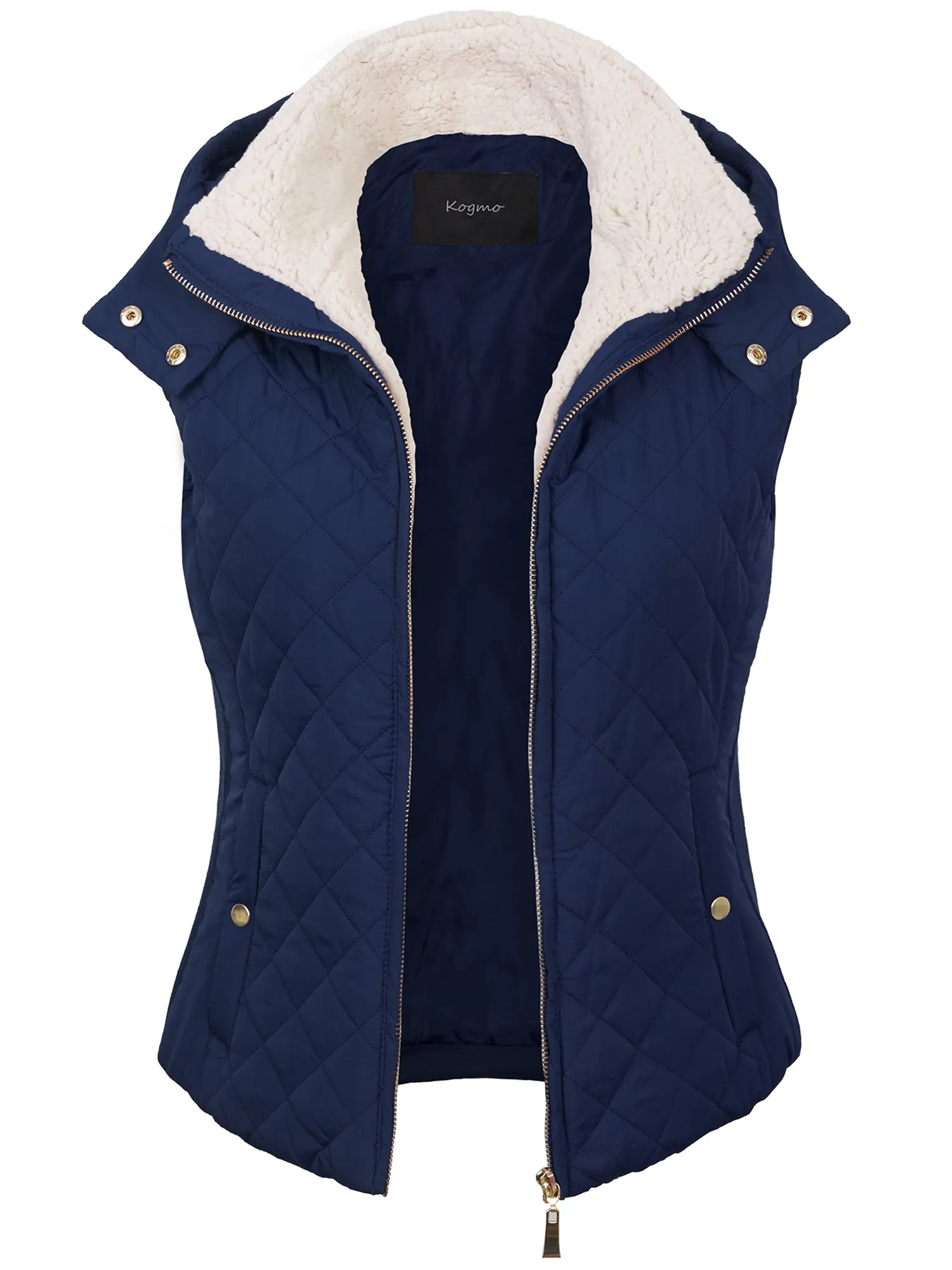 KOGMO Women's Quilted Lightweight Hoodie Vest with Sherpa Line Detail