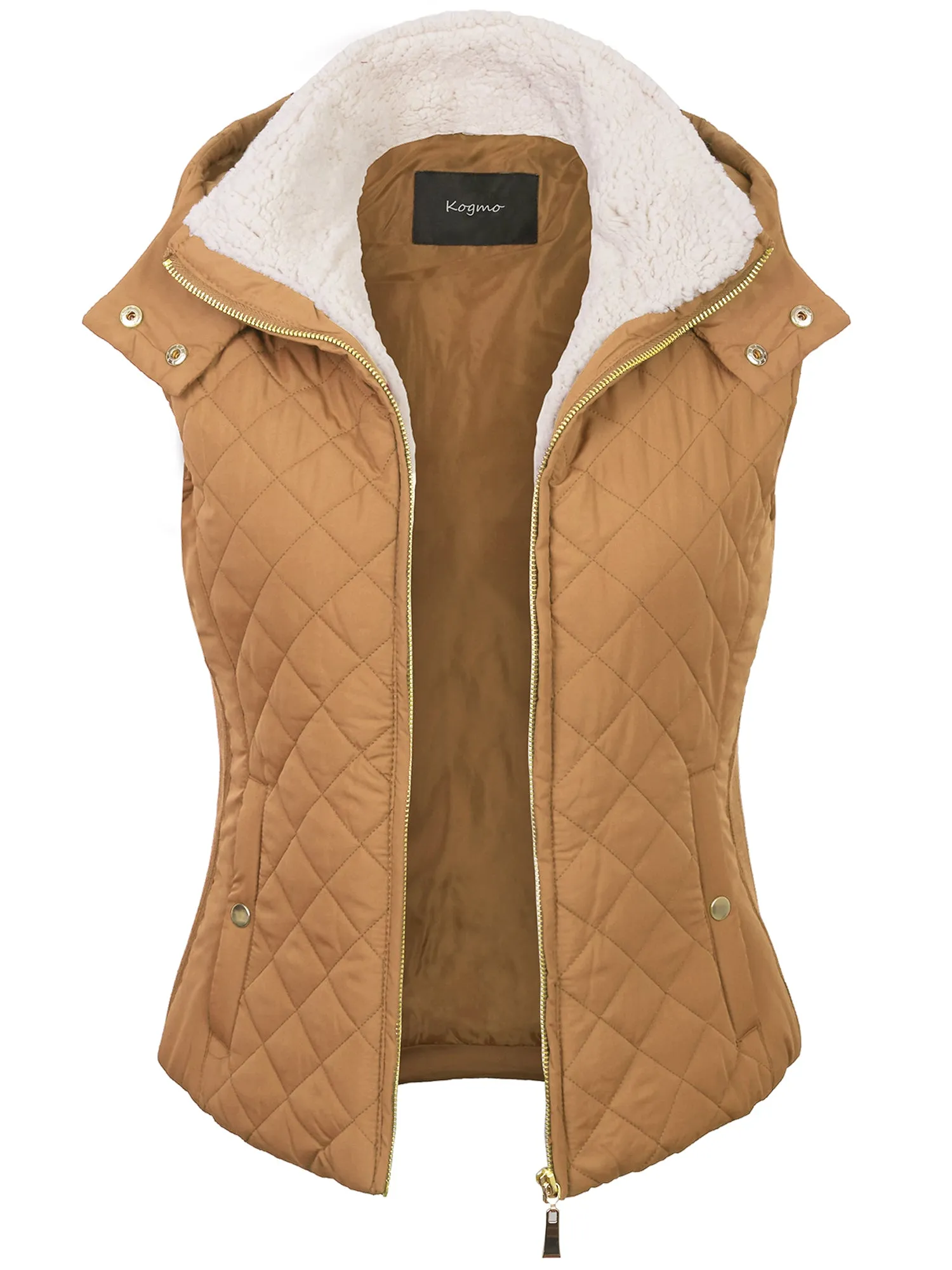 KOGMO Women's Quilted Lightweight Hoodie Vest with Sherpa Line Detail