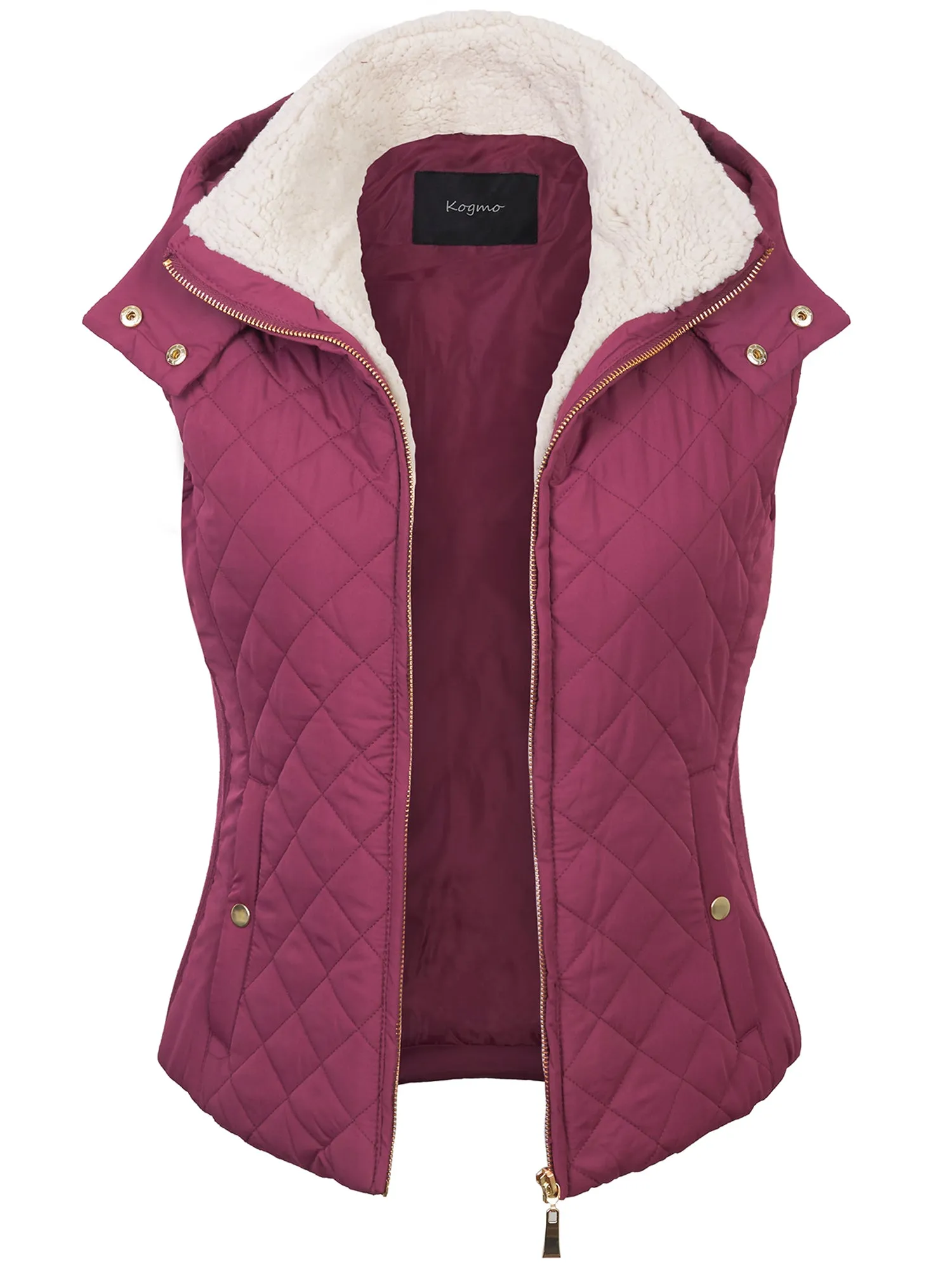 KOGMO Women's Quilted Lightweight Hoodie Vest with Sherpa Line Detail