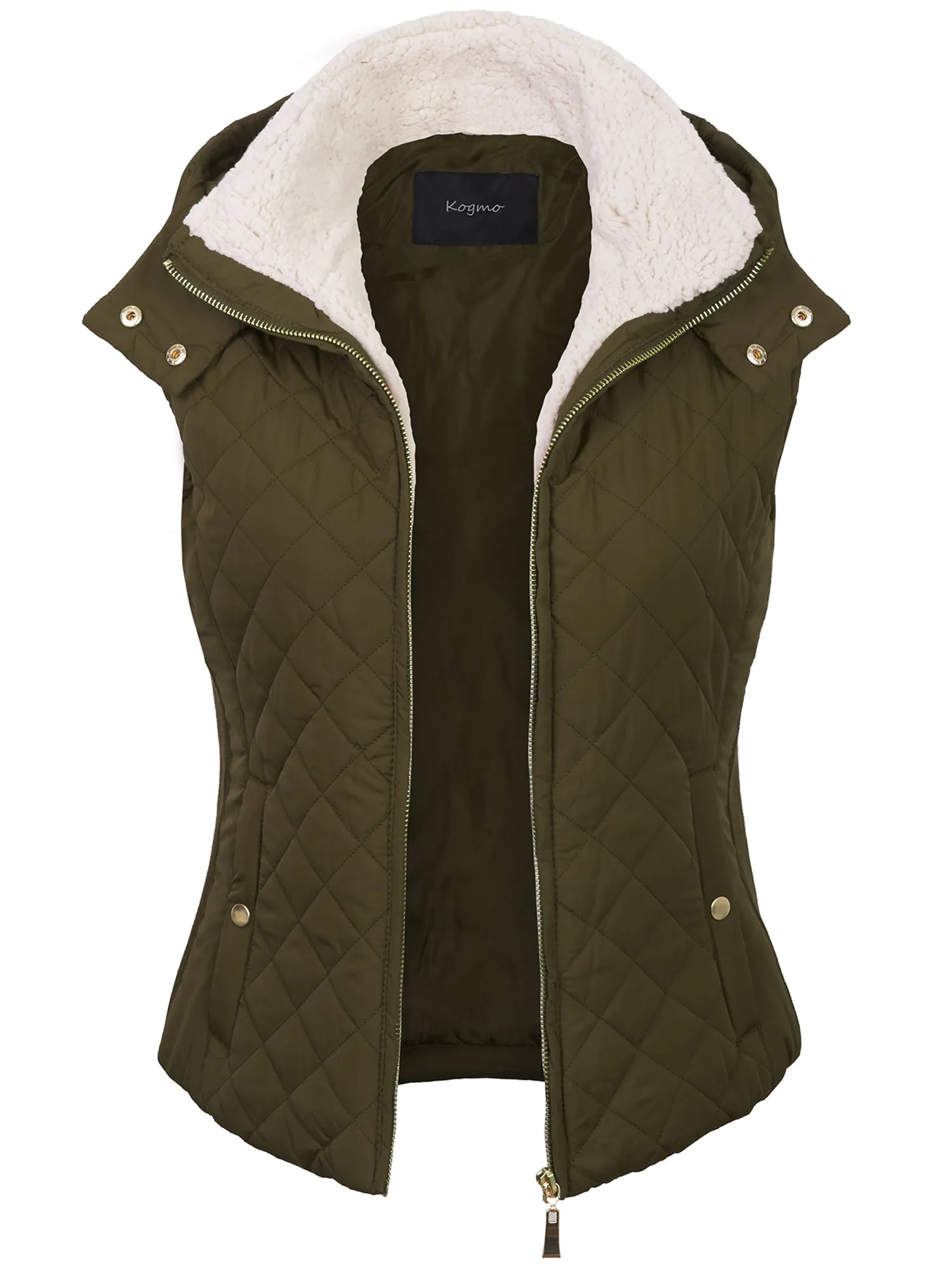 KOGMO Women's Quilted Lightweight Hoodie Vest with Sherpa Line Detail