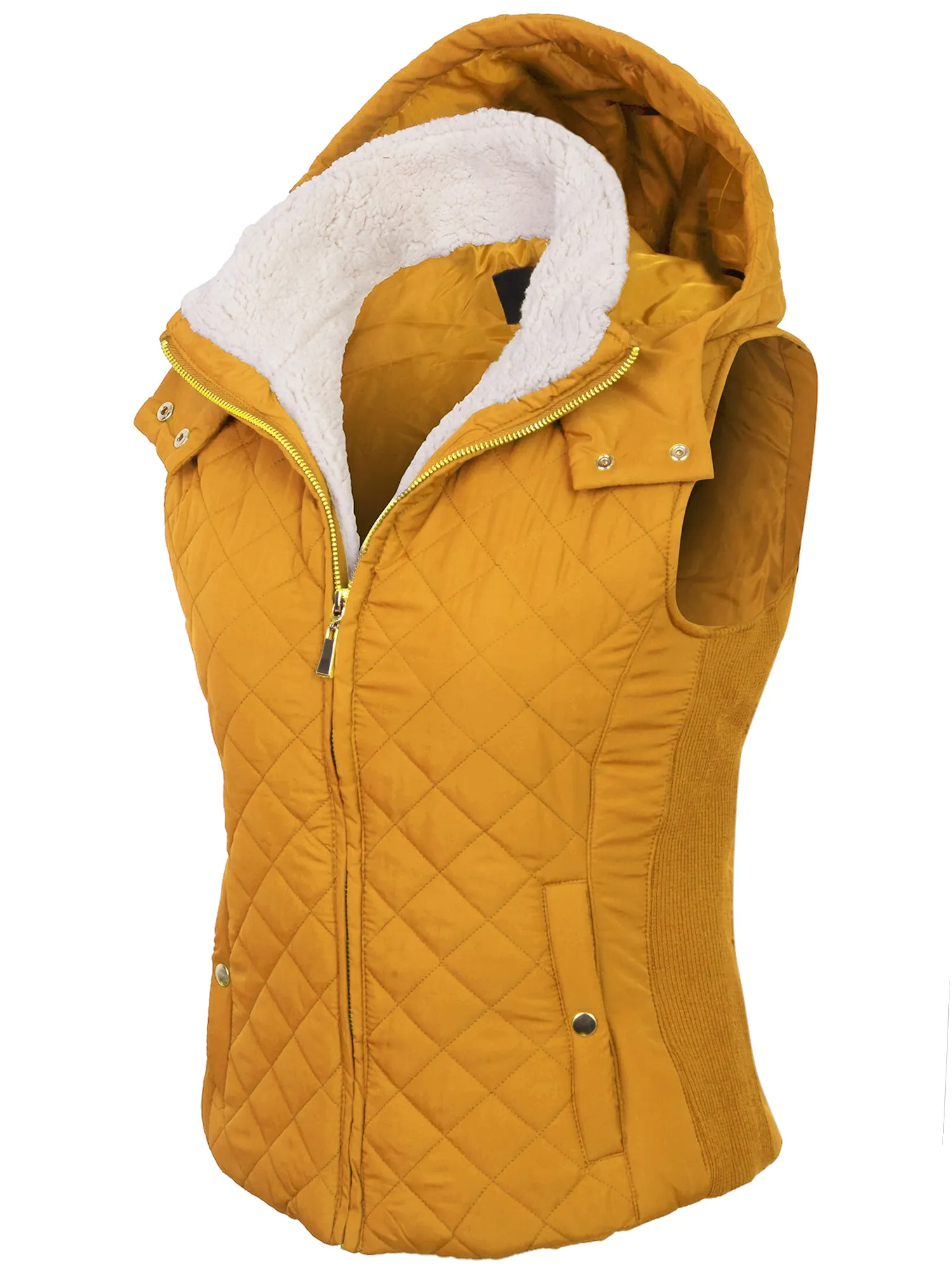 KOGMO Women's Quilted Lightweight Hoodie Vest with Sherpa Line Detail