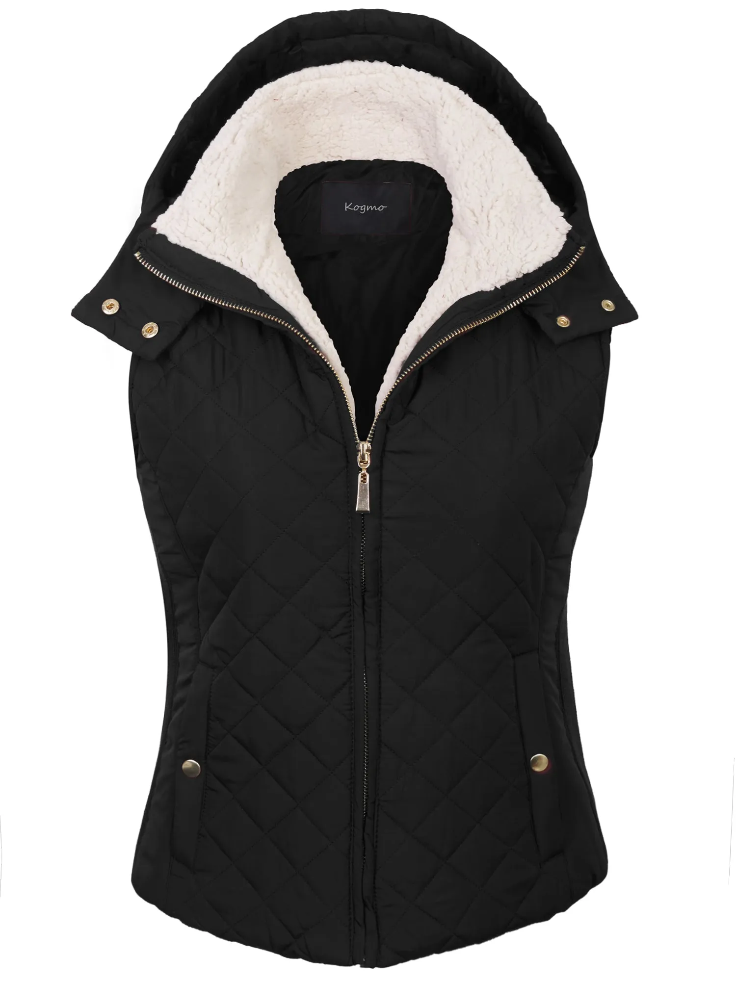 KOGMO Women's Quilted Lightweight Hoodie Vest with Sherpa Line Detail