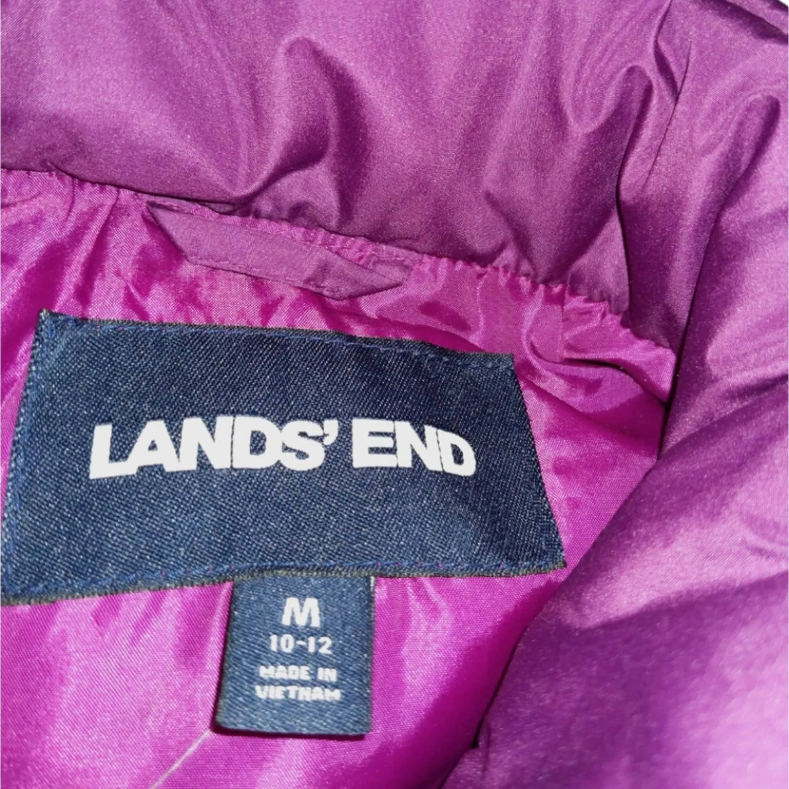 LANDS' END Purple Puffer Down Feather HyperDry Full Zipper HyperDry Vest Medium