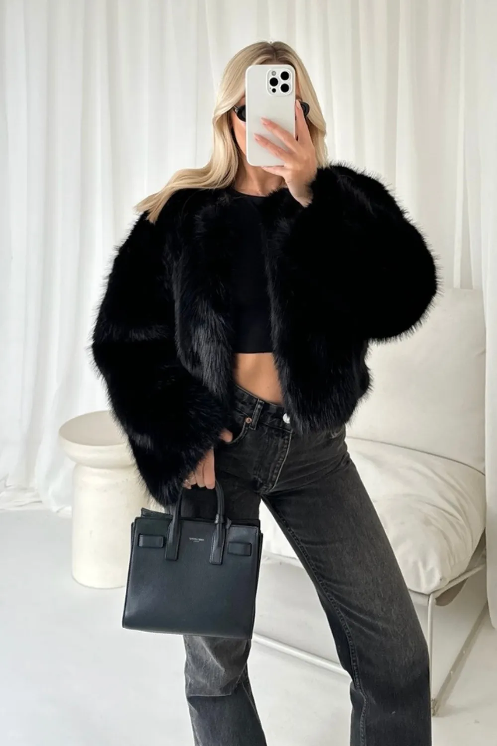 Lauren black faux fur jacket