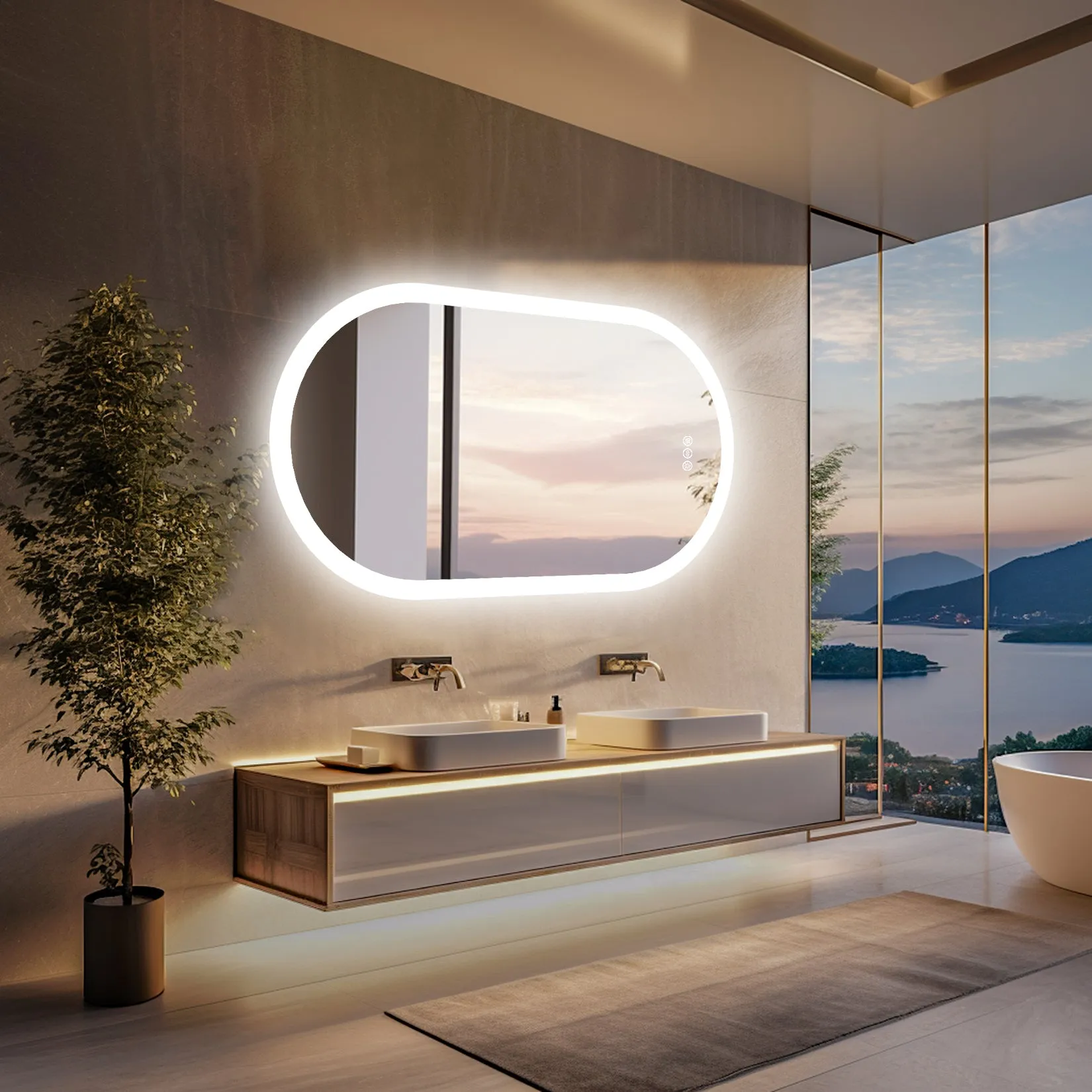 LUVODI Oval LED Bathroom Mirror Defogging 3 Colors Vertical or Horizontal