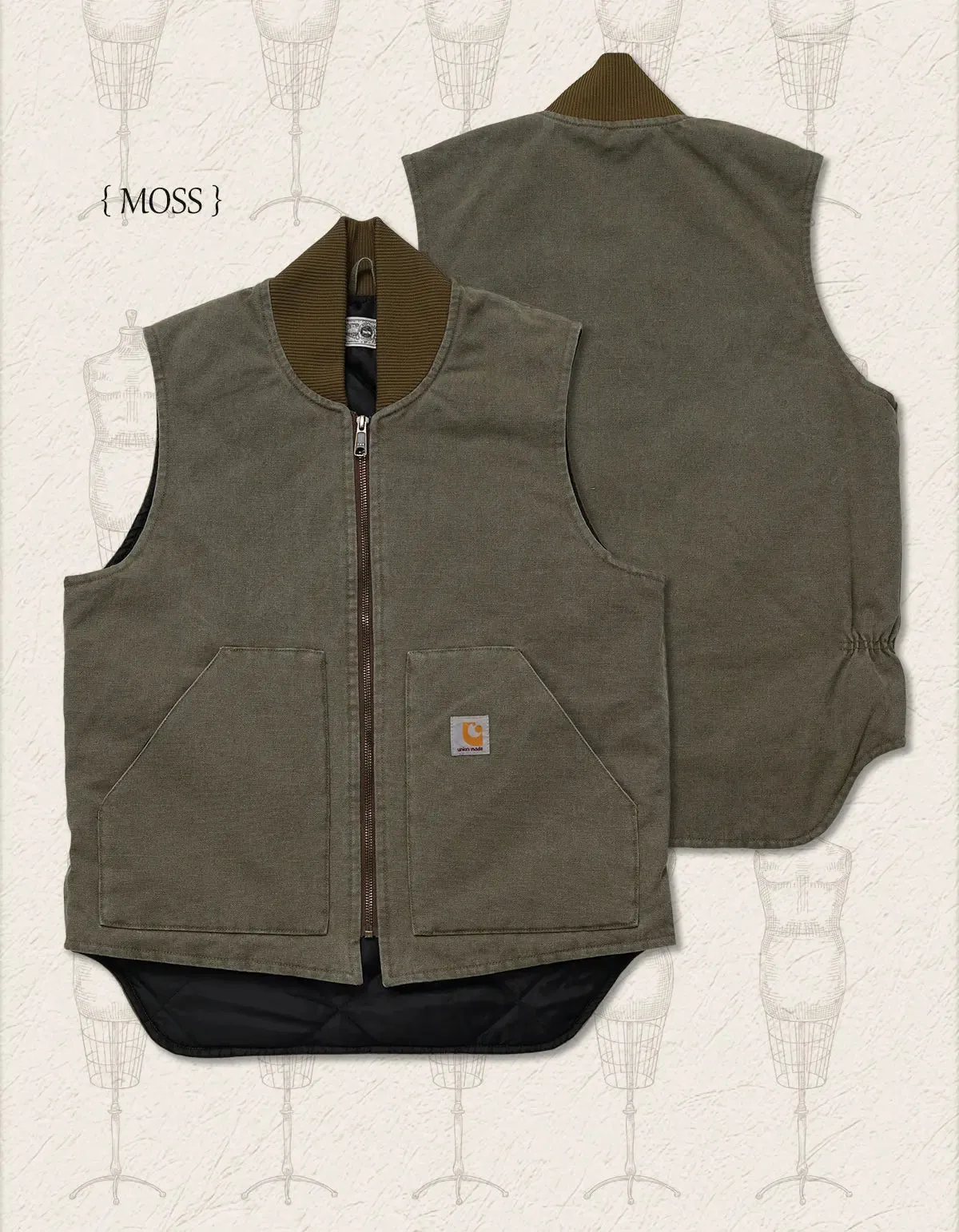 Men's Canvas Quilted Vest with Rib Collar