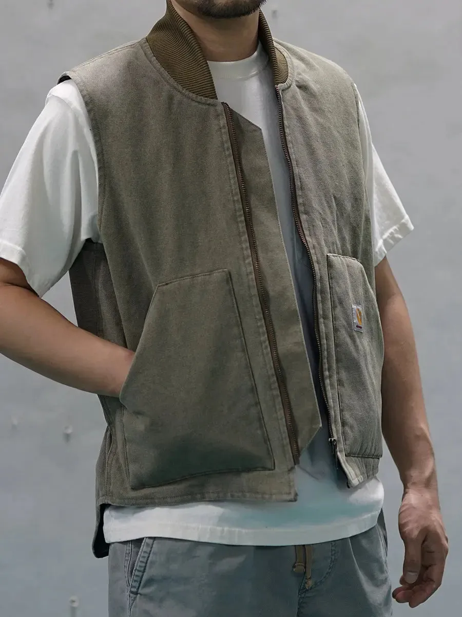 Men's Canvas Quilted Vest with Rib Collar