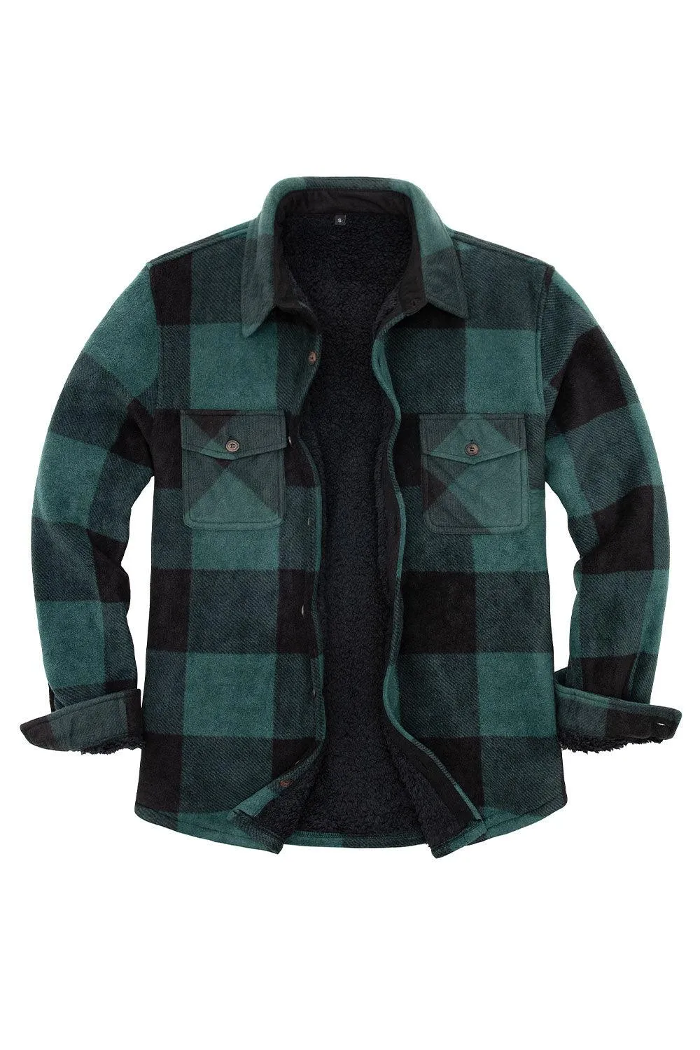 Men's Warm Sherpa Lined Plaid Shirt Jacket (Sherpa Lined Throughout)