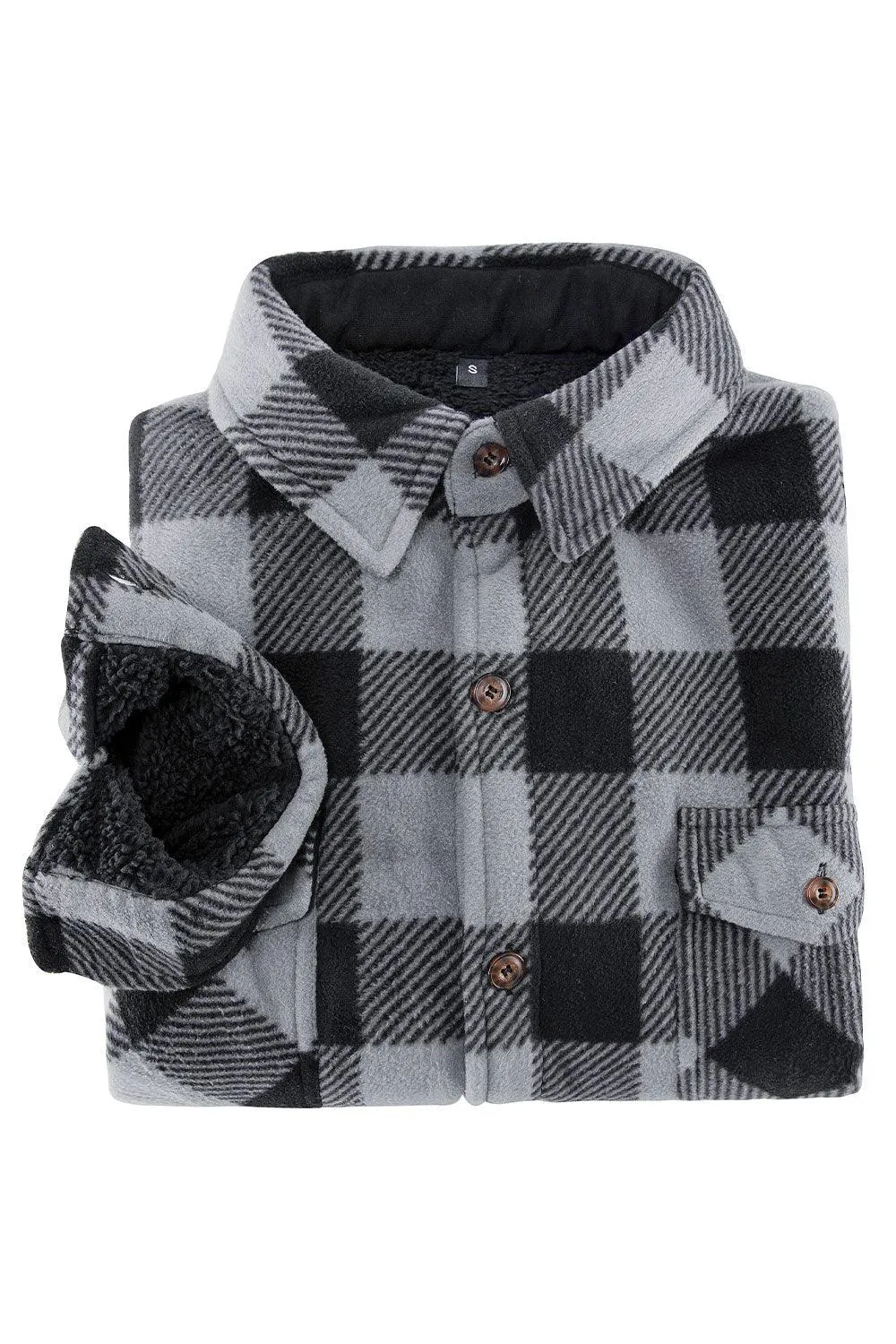 Men's Warm Sherpa Lined Plaid Shirt Jacket (Sherpa Lined Throughout)