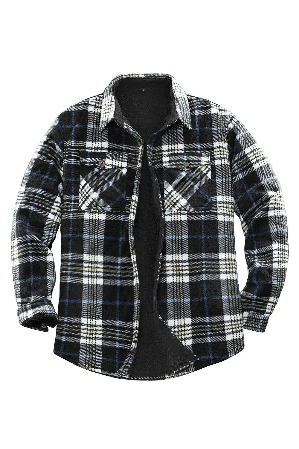 Men's Warm Sherpa Lined Plaid Shirt Jacket (Sherpa Lined Throughout)