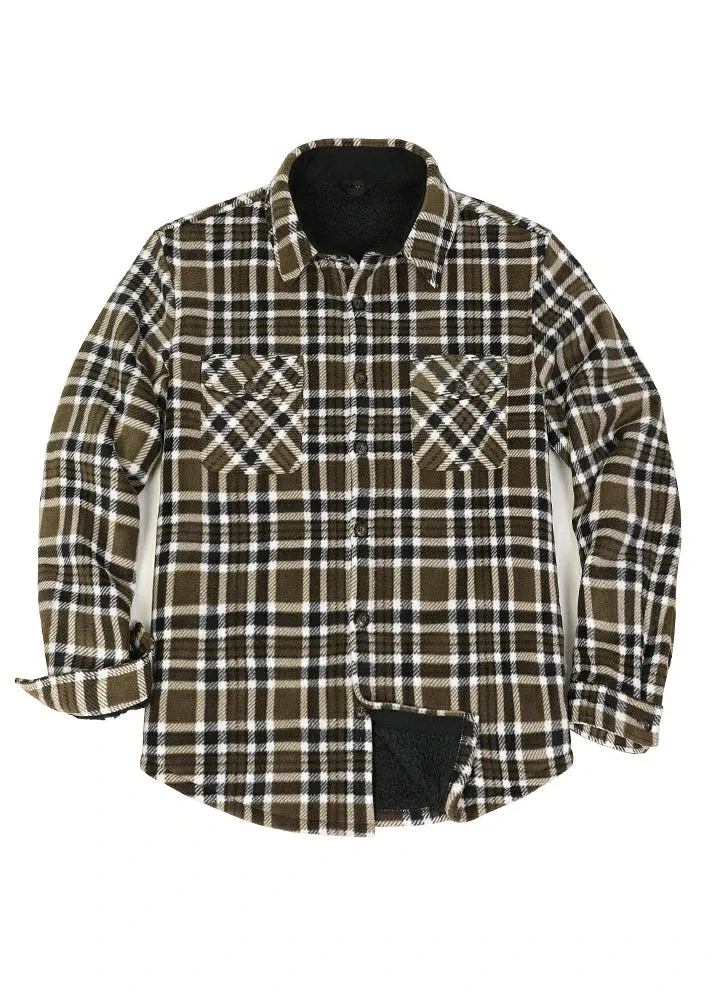 Men's Warm Sherpa Lined Plaid Shirt Jacket (Sherpa Lined Throughout)