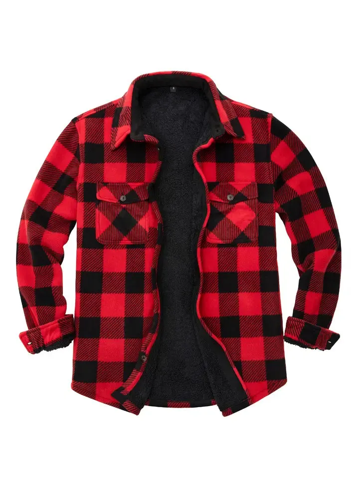 Men's Warm Sherpa Lined Plaid Shirt Jacket (Sherpa Lined Throughout)