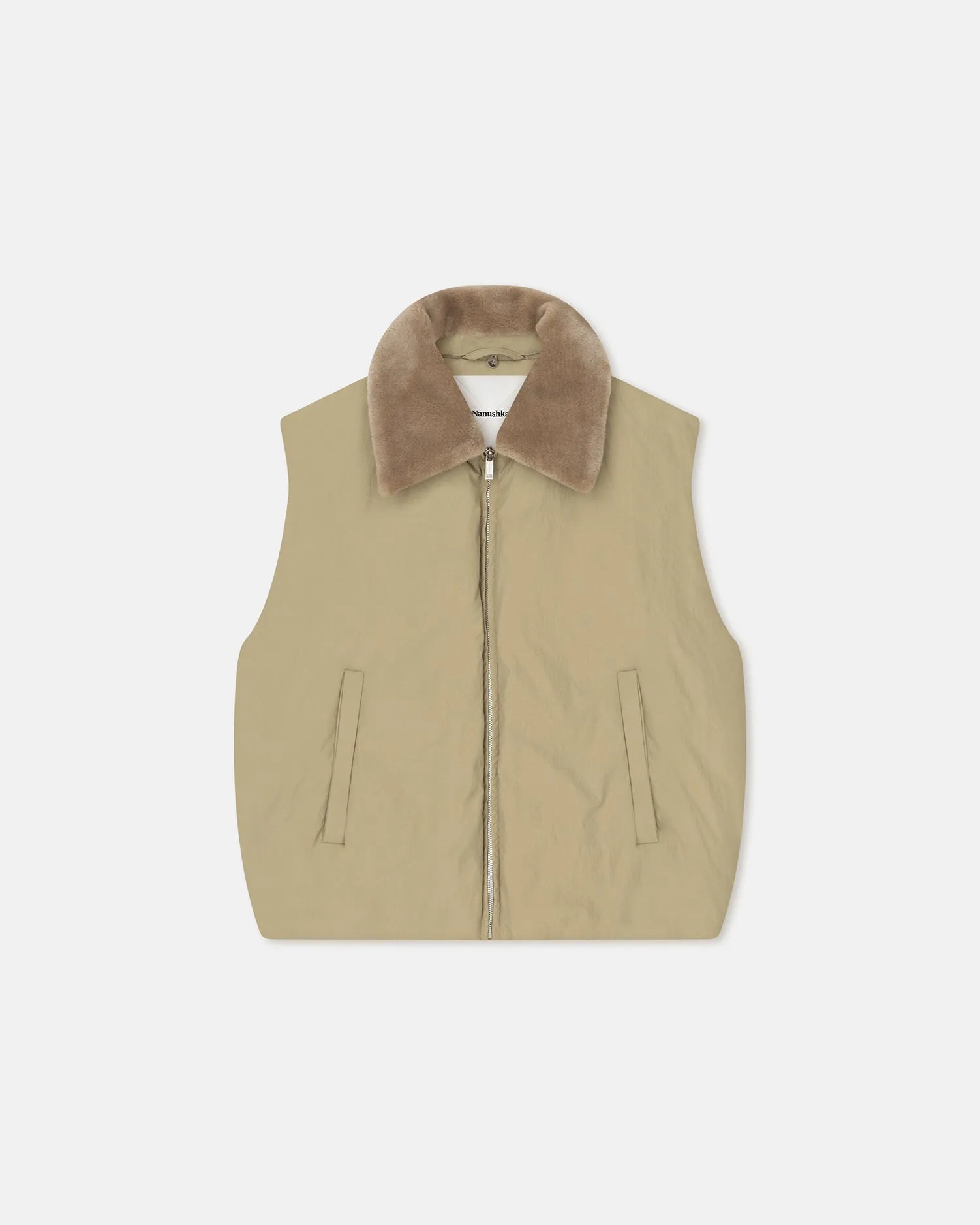 Mexim - Faux Fur and Tech Nylon Vest - Sage/ Beige